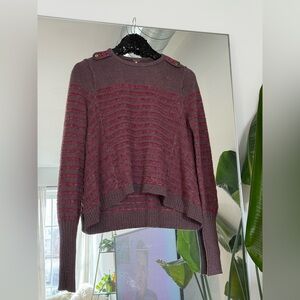 Free People Military Striped Purple & Pink Fuzzy Sweater